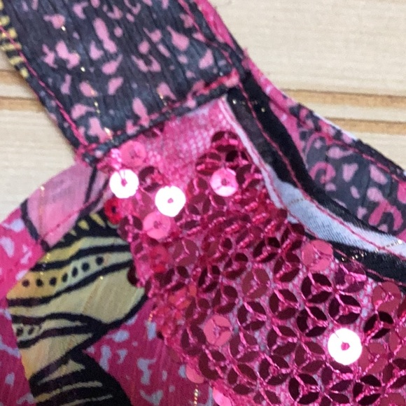 Pogo Club of NY Metallic Pink Floral Zebra Sequin Bling Layered Girls Top 6/6X - Picture 4 of 8